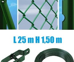 Recinzione Completa 25mt Lineari Rete Metallica Plastificata (Rete H150 cm) (Maglia:mm50x50) Con Pal