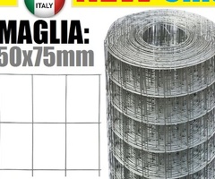 5mt- Rotolo Rete Metallica Zincata Elettrosaldata- Maglia: mm50x75 - H 175 cm