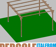 Pergola Da Giardino In Legno Di Pino Impregnato - Mt 4 X 4 X 2,5h - Con Supporti Ad Interrare