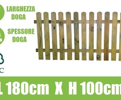 .Steccato in Legno con Doghe di Pino - Dimensioni: L 180cm x H 100cm
