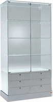 Vetrina Alta L93xP46xH180 cm Cristalli Temperati Mobile 6 Cassetti-  Ante Battenti  Made in Italy