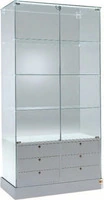 Vetrina Alta L93xP46xH180 cm Cristalli Temperati Mobile 6 Cassetti-  Ante Battenti  Made in Italy