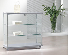 Bancone/Vetrina in  Cristallo Temperato con 2 Ripiani Regolabili in Altezza - 93X39X h92 - OF 93-B