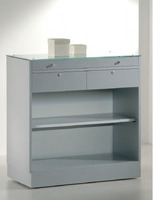 BANCO VENDITA CON 2 CASSETTI + 1 CASSETTO ESPOSITIVO L88xP46xH90 cm CRISTALLI TEMPERATI  made in Ita