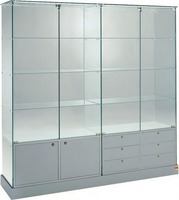 Vetrina Alta L182xP46xH180 cm Cristalli Temperati con Mobile 2 Ante e Mobile 6 Cassetti - Made in It