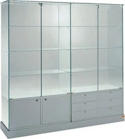 Vetrina Alta   L142xP46xH180 cm Cristalli Temperati con Mobile 2 Ante e  Mobile 6 Cassetti -  Made i