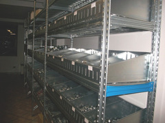 Scaffalatura per minuterie, completa, lunghezza 15 metri , altezza 2,00 mt, profondità 40 cm con 4 r - 4