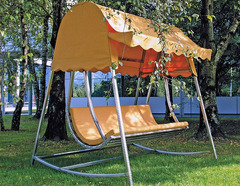 Dondolo da Giardino in Acciaio Inox Completo con Set Stoffa Gialla ed Imbottitura - 3