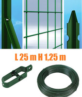Recinzione Completa 25mt  Lineari Rete Metallica Plastificata (Rete h125 cm) (Maglia:mm75X50) con Pa