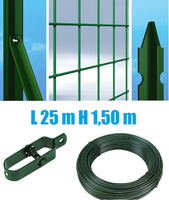 Recinzione Completa 25mt  Lineari Rete Metallica Plastificata (Rete h150 cm) (Maglia:mm75X50) con Pa
