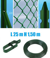 Recinzione Completa 25mt  Lineari Rete Metallica Plastificata (Rete h150 cm) (Maglia:mm50X50) con Pa