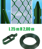 Recinzione Completa 25mt  Lineari Rete Metallica Plastificata (Rete h200 cm) (Maglia:mm50X50) con Pa