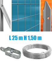 Recinzione Completa 25mt  Lineari Rete Metallica Zincata (Rete h150 cm) (Maglia:mm75X50) con Paletti