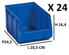 24 Contenitori in Plastica per Minuterie Sovrapponibili ''a Bocca di Lupo'' Dim. L20,5xH16,4xP34,5 c