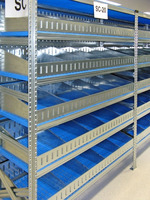 Scaffalatura per minuterie, completa, lunghezza 12 metri , altezza 2,00 mt, profondità 40 cm con 4 r