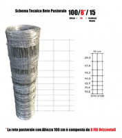 50mt-Rotolo Rete Metallica Pastorale Zincata -Tipo Pesante - a Maglia Annodata - H 100 cm - 2