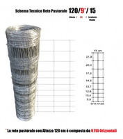 50mt-Rotolo Rete Metallica Pastorale Zincata-Tipo Extra-Pesante- a Maglia Annodata- H 120 cm - 2