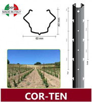 CONF. 10 PZ - PALI PER VIGNETO 'APERTI' 60X40mm -ACCIAIO CORTEN - ALTEZZA: 270 cm - SPESSORE:1,80mm