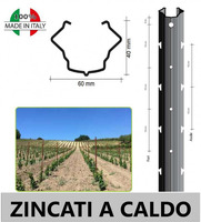 CONF. 10 PZ - PALI PER VIGNETO 'APERTI' 60X40mm -FERRO ZINCATO A CALDO - ALTEZZA: 230 cm - SPESSORE: