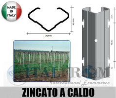 CONF. 10 PZ - PALI PER VIGNETO 'APERTI' 70X40mm -FERRO ZINCATO A CALDO - ALTEZZA: 250 cm - SPESSORE: