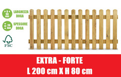 Steccato in Legno di Pino con Doghe - Dimensioni: L 200cm x H  80cm