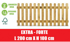 Steccato in Legno di Pino con Doghe - Dimensioni: L 200cm x H 100cm