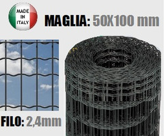 25mt- Rotolo Rete Metallica Zincata Plastificata Antracite Elettrosaldata - Maglia: mm50x100 - H 100