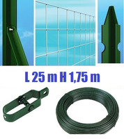 Recinzione Completa Eco 25mt  Lineari Rete Metallica Zincata (Rete h175 cm) (Maglia:mm50X75) con Pal