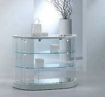 Banco Vetrina Semiovale in Cristallo Temperato con Luci Laterali H 94 cm