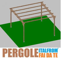Pergola da Giardino in Legno di Pino Impregnato - mt 4 X 4 x 2,5h - con Supporti ad Interrare