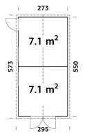 Casetta da Giardino in Legno d' Abete Nordico(16mm) - cm 273x550 cm -14,2 m² - Pavimento Incluso - I - 2