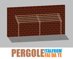 Pergola da Giardino Addossata in Legno di Pino Impregnato - mt 2 X 6 x 2,5h - con Supporti a Tassell