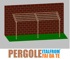 Pergola da Giardino Addossata in Legno di Pino Impregnato - mt 2 X 6 x 2,5h - con Supporti d Interra