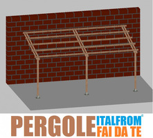 Pergola da Giardino Addossata in Legno di Pino Impregnato - mt 3 X 6 x 2,5h - con Supporti a Tassell