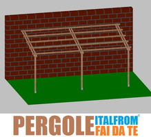Pergola da Giardino Addossata in Legno di Pino Impregnto - mt 3 X 6 x 2,5h - con Supporti ad Interra