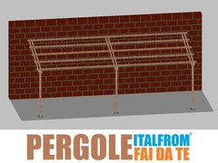 Pergola da Giardino Addossata in Legno di Pino Impregnato - mt 3 X 8 x 2,5h - con Supporti a Tassell