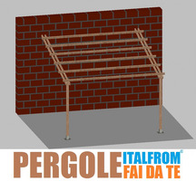 Pergola da Giardino Addossata in Legno di Pino Impregnato - mt 4 X 4 x 2,5h - con Supporti a Tassell
