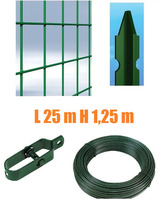 Recinzione Completa 25mt  Lineari Rete Metallica Plastificata (Rete h125 cm) (Maglia:mm75X50) con Pa