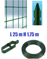 Recinzione Completa 25mt  Lineari Rete Metallica Plastificata (Rete h175 cm) (Maglia:mm75X50) con Pa