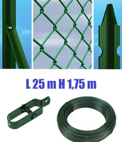 Recinzione Completa 25mt  Lineari Rete Metallica Plastificata (Rete h175 cm) (Maglia:mm50X50) con Pa