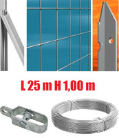 Recinzione Completa 25mt  Lineari Rete Metallica Zincata (Rete h100 cm) (Maglia:mm75X50) con Paletti