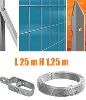 Recinzione Completa 25mt  Lineari Rete Metallica Zincata (Rete h125 cm) (Maglia:mm75X50) con Paletti