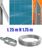 Recinzione Completa 25mt  Lineari Rete Metallica Zincata (Rete h175 cm) (Maglia:mm75X50) con Paletti