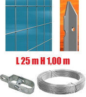 Recinzione Completa 25mt  Lineari Rete Metallica Zincata (Rete h100 cm) (Maglia:mm75X50) con Paletti