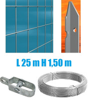 Recinzione Completa 25mt  Lineari Rete Metallica Zincata (Rete h150 cm) (Maglia:mm75X50) con Paletti