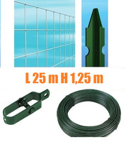 Recinzione Completa Eco 25mt  Lineari Rete Metallica Zincata (Rete h125 cm) (Maglia:mm50X75) con Pal