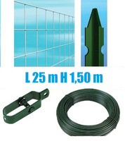 Recinzione Completa Eco 25mt  Lineari Rete Metallica Zincata (Rete h150 cm) (Maglia:mm50X75) con Pal