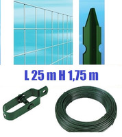 Recinzione Completa Eco 25mt  Lineari Rete Metallica Zincata (Rete h175 cm) (Maglia:mm50X75) con Pal