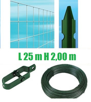Recinzione Completa Eco 25mt  Lineari Rete Metallica Zincata (Rete h200 cm) (Maglia:mm50X75) con Pal