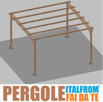 Pergola da Giardino in Legno di Pino Impregnato - mt 4 X 4 x 2,5h - con Supporti a Tassellare